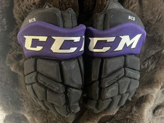 BCS Hockey CCM Tacks AS-V Custom Pro Stock Gloves Size 14" Black and Purple