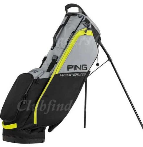 Ping Hoofer Lite Black/Iron & Neon Yellow 4-Way Golf Stand Bag w/ Raincover
