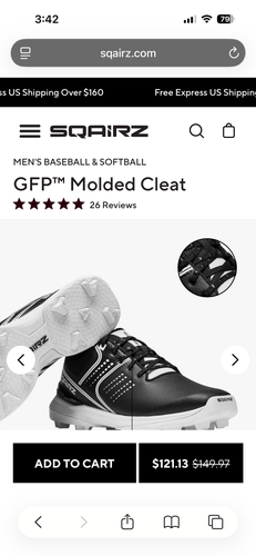 Black Men's Size M 7.0 (W 8.0) Youth Low Top Molded Cleats (New)