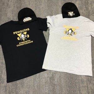 Lot of Pittsburgh Penguins Barbell Penguin Strength & Conditioning Workout Gym Shirts & Hats
