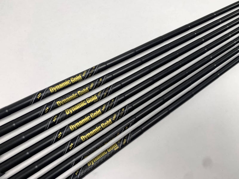 True Temper Dyn Gold Mid R300 Black Iron Set of 7 Shafts 34''-36.75'' Pull 0.355