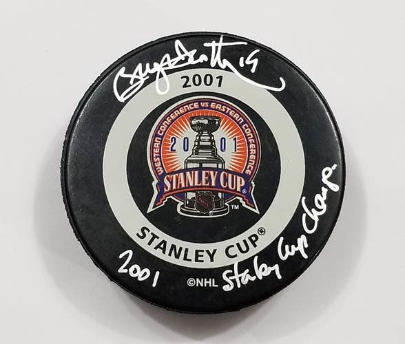 BRYAN TROTTIER Autographed 2001 Stanley Cup Finals Game Puck Colorado Avalanche