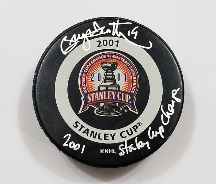 BRYAN TROTTIER Autographed 2001 Stanley Cup Finals Game Puck Colorado Avalanche
