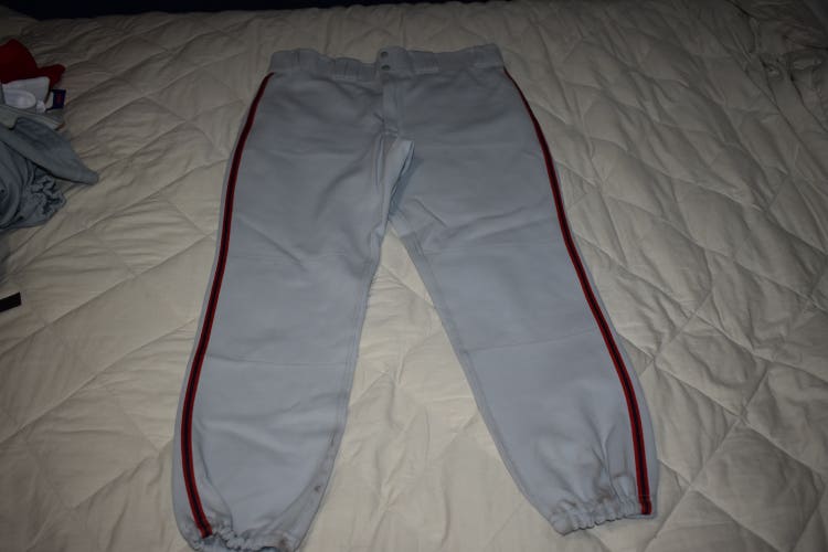 TAG Athletic Baseball Game Pants, Gray/Red, Adult Size 36