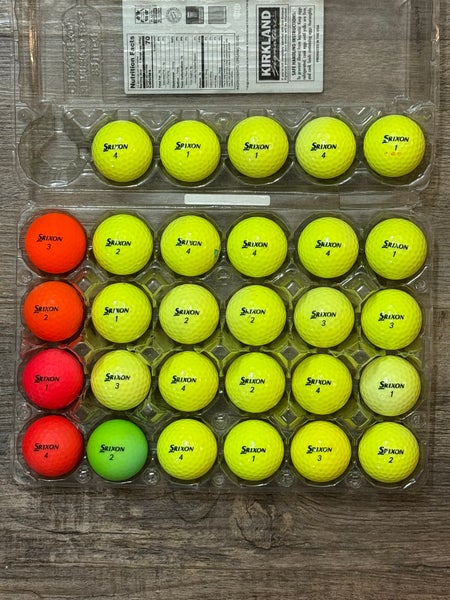 29 Srixon Soft Feel Golf Balls - Yellow, Orange, Red, Green; 5A/4A Condition