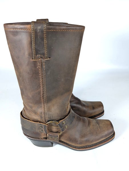 Frye Boots Brown Leather Harness Square-Toe Womens 6.5 Moto Chic Biker Western