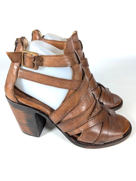 Freebird Claw High Heeled Leather Sandals Womens Size 8 Brown Strappy