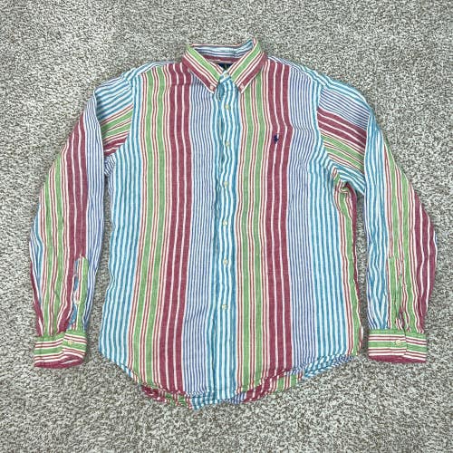Ralph Lauren Shirt Mens Large Multicolor Stripe Linen Button Down Long Sleeve