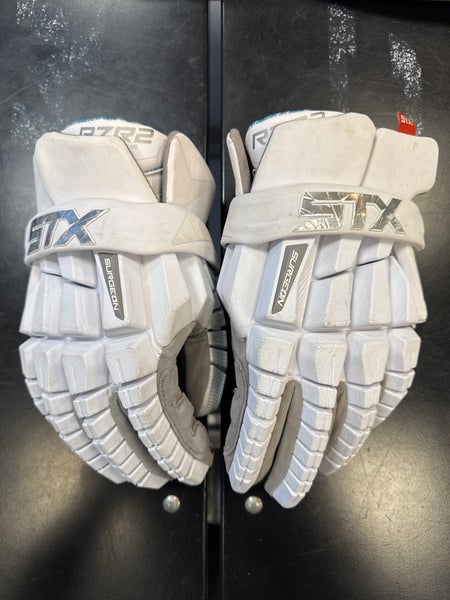 White STX Surgeon RZR2 Lacrosse Gloves Extra Large (Used)