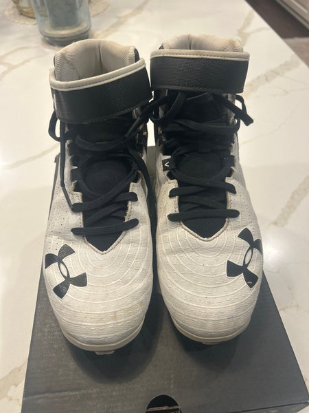 Black/White Men's Size M 8.5 (W 9.5) Adult Under Armour Bryce Harper High Top Molded Cleats (Used)