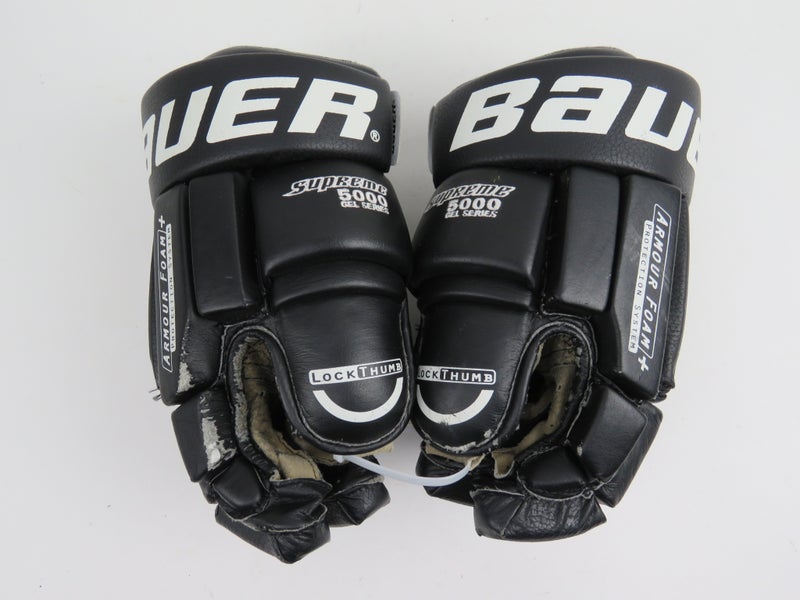 Vintage Leather Black White Bauer Supreme 5000 Gel Series Hockey Gloves Size 14"