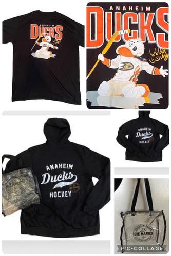 Bundle NEW Anaheim Ducks DIE HARD Black Jacket & Clear Tote Bag Set & 2022  Wild Wing T-Shirt