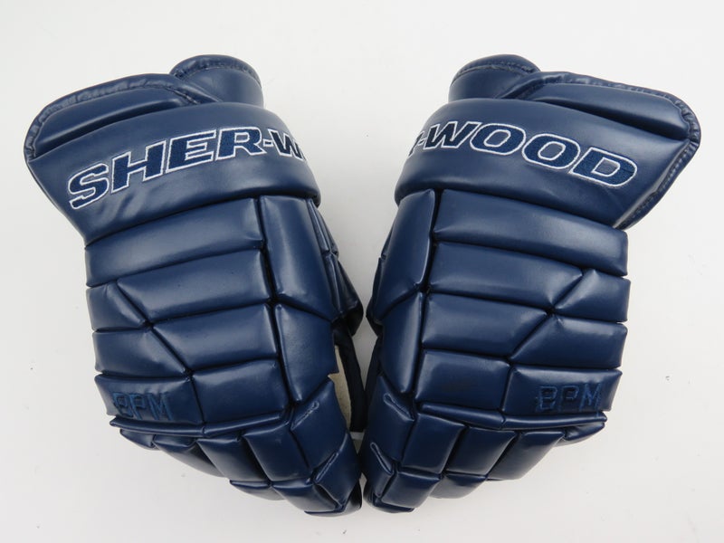 Sherwood SW Leather Navy Blue Hockey Player Gloves Size 14" SHER-WOOD