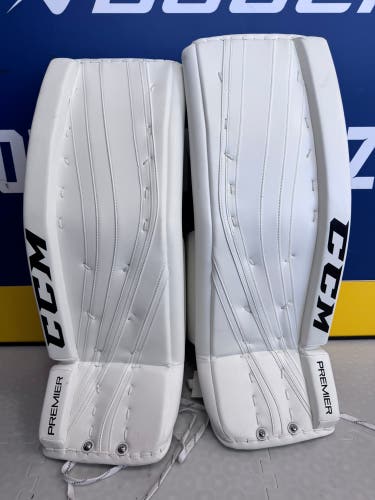 White 34" Senior CCM Premier Goalie Leg Pads (Used)