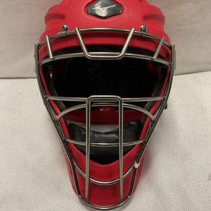 Used Mizuno SAMURAI Catchers Helmet w/Mask Red One Size 11490-S000267515