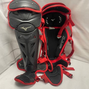 Used Mizuno SAMURAI Catchers Leg Guards Red Youth 11490-S000267516