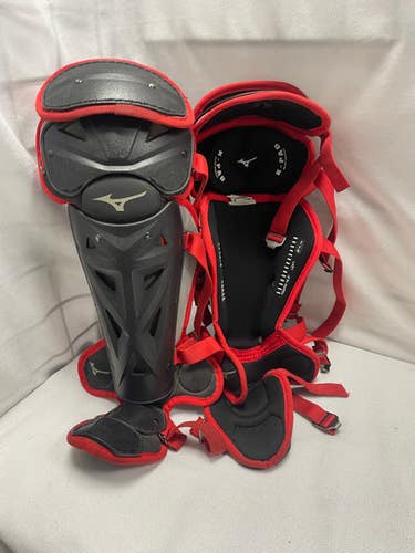 Used Mizuno SAMURAI Catchers Leg Guards Red Youth 11490-S000267516