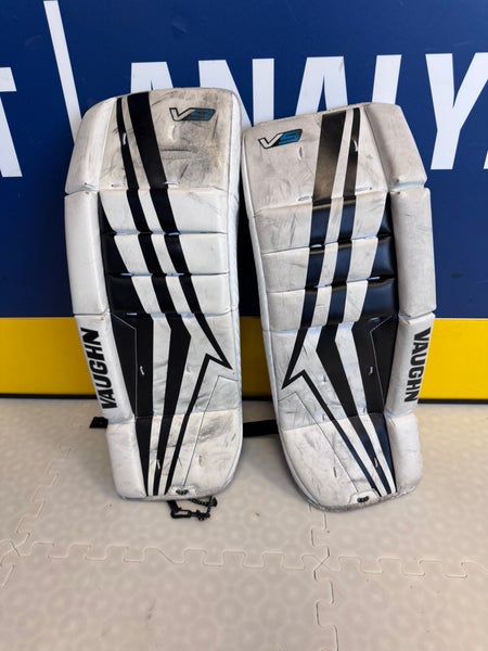 White 24" Youth Vaughn Velocity V9 Goalie Leg Pads (Used)