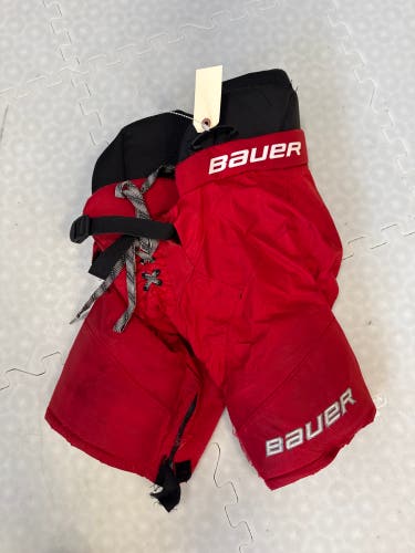 Red Junior Small Bauer Hockey Pants Pro Stock (Used)