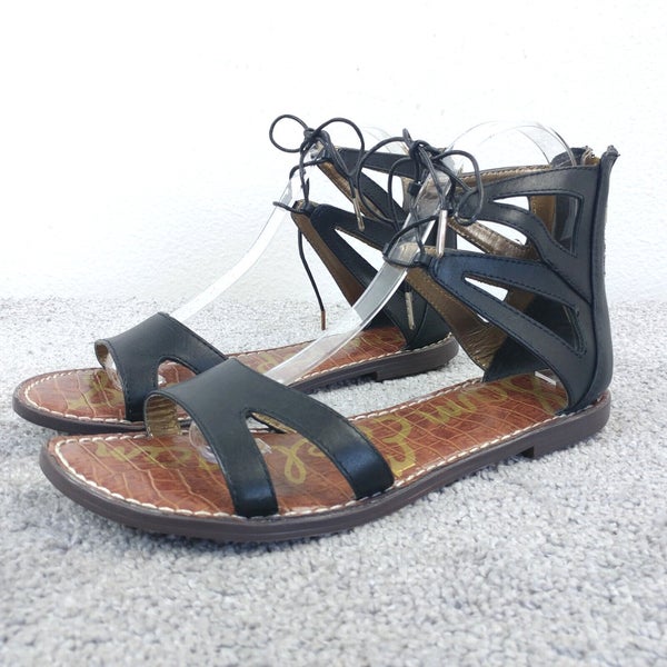 Sam Edelman Gladiator Sandals Womens Size 8.5M Shoes Gwenna Black Leather Zip