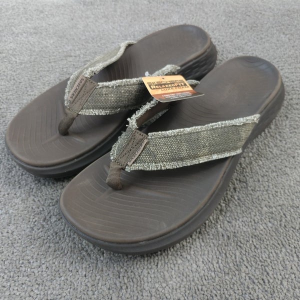 Skechers Luxe Foam Sandals Mens 12 Shoes Chocolate Flip Flops Vegan Relaxed Fit