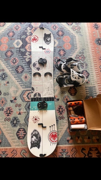 Never Summer Atom Snowboard Splitboard With Bindings Medium and skins excellent condition full setup