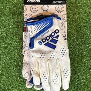 Large Adult Adidas Adizero12 White/Royal Blue Receiver Gloves  (New)