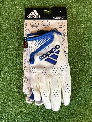 Large Adult Adidas Adizero12 White/Royal Blue Receiver Gloves (New)