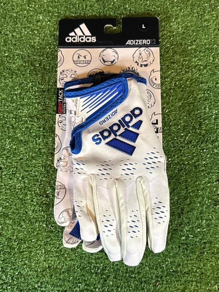 Large Adult Adidas Adizero12 White/Royal Blue Receiver Gloves  (New)
