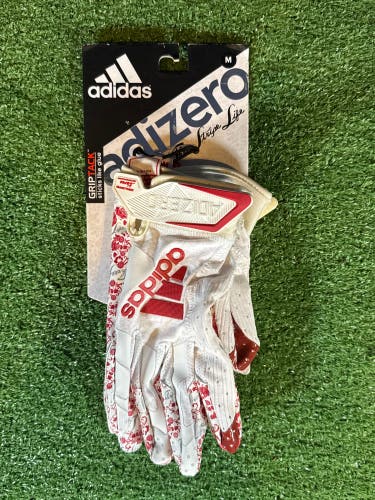 Medium Adult White/Red Adidas Adizero 9 Royalty Receiver Gloves (New)