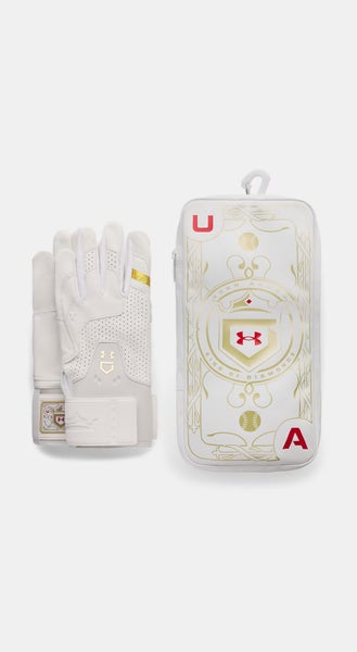 UA Yard Pro “King of Diamonds” Batting Gloves – White/Gold – Size L – NEW
