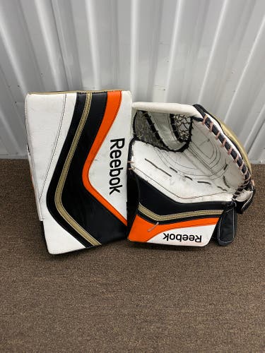 DUCKS REEBOK XLT28 GOALIE GLOVE / BLOCKER SET