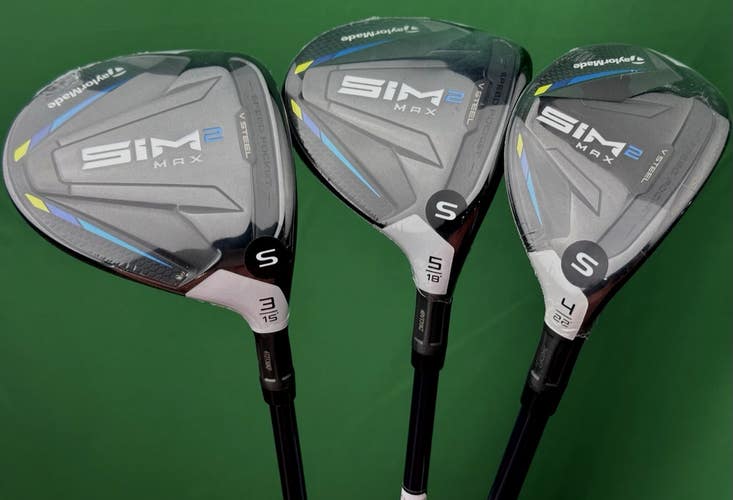 TaylorMade SIM2 MAX Fairway Wood / Hybrid Set 3W 15*, 5W 18*, 4H 22* Stiff NEW