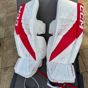 *** SET*** 28" 2024 CCM 6.5 Goalie Leg Pads - Warrior R/G7 Glove Blocker set red/white