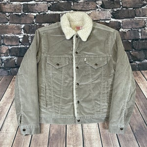 Vintage 90s Levi's Gray Corduroy Sherpa Lined Trucker Jacket Coat Size 42 Rare