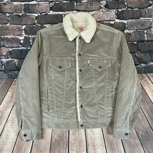 Vintage 90s Levi's Gray Corduroy Sherpa Lined Trucker Jacket Coat Size 42 Rare