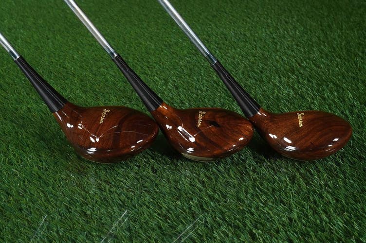 PEDERSEN GENUINE PERSIMMON WOODS SET 1W,2W,3W STEEL REGULAR FLEX RH ~ VINTAGE!!