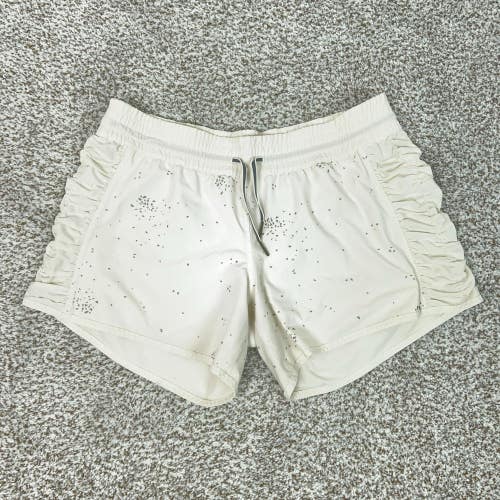 Lululemon Shorts Womens Large White Speckle Ruffle Run Around Speckle Workout