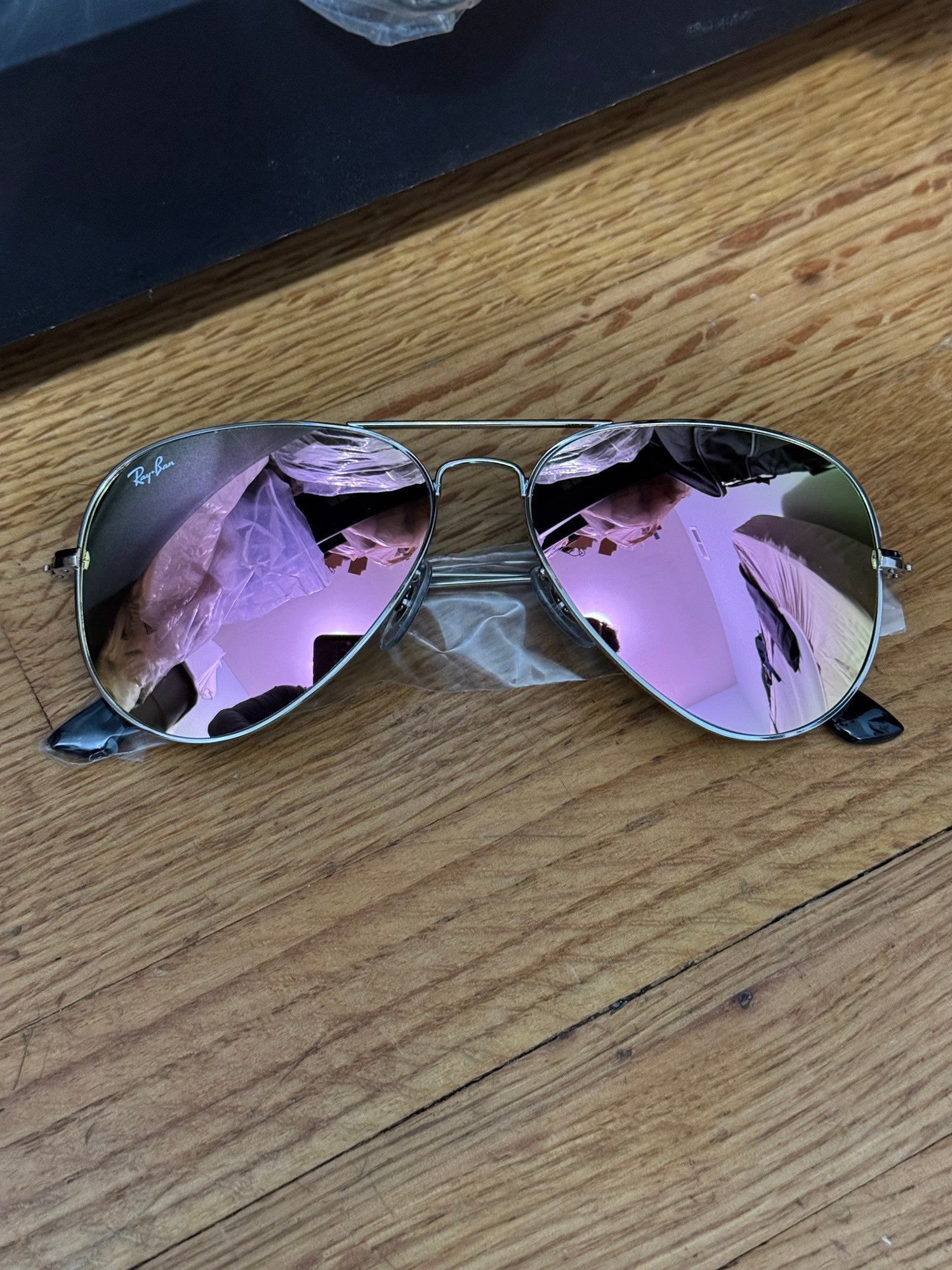 Rayban purple mirrored aviator sunglasses Ray Ban Aviator RB 4320CH 58mm Chromance Light Havana  main image 3