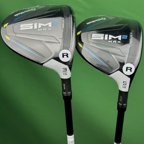 TaylorMade SIM2 MAX Fairway Wood Set 3W 15*, 5W 18* Fujikura Ventus Regular NEW