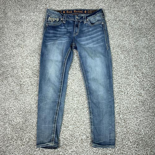 Rock Revival Jeans Womens 29 Blue Kearney Easy Skinny Embellished Jeans Denim