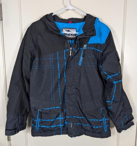 Spyder Ski Jacket Kids Boys Youth Size: 16 Blue Black Full Zip Hood Winter Coat