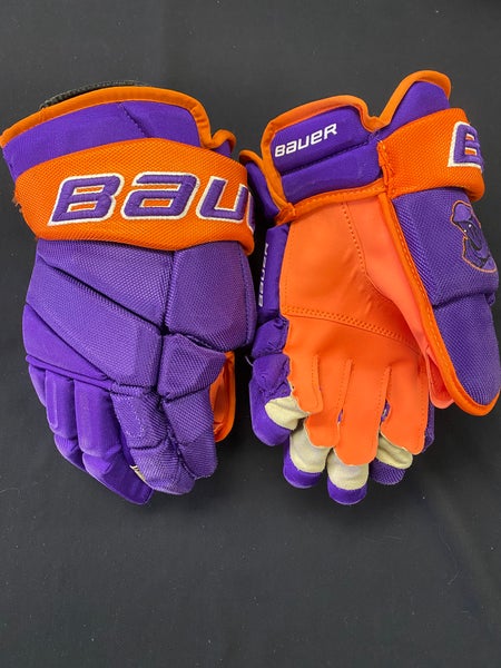 Pro Stock Return 14” Bauer Vapor Ice Hockey Gloves Custom Orange AX Suede Palms USHL