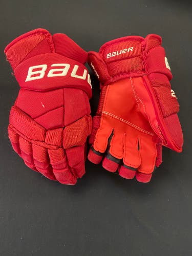 Pro Stock Return 14” Bauer 2S Pro Ice Hockey Gloves Custom Red AX Suede Palms