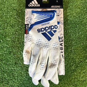 Large Adult White/Royal Blue Adidas Adizero 12 Emoji Receiver Gloves (New)