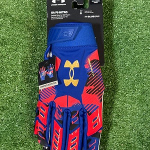 Large Adult Red/White/Blue Under Armour F9 Nitro Freedom Limited Edition Receiver Gloves (New)