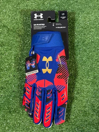 Large Adult Red/White/Blue Under Armour F9 Nitro Freedom Limited Edition Receiver Gloves (New)