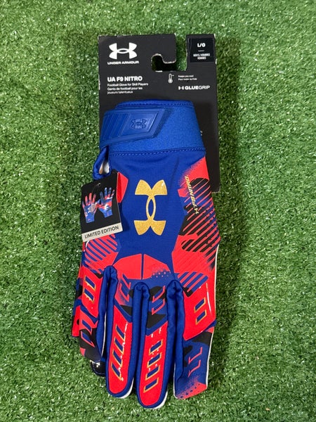 Large Adult Red/White/Blue Under Armour F9 Nitro Freedom Limited Edition Receiver Gloves (New)