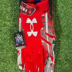 Adult Red/White/Blue Under Armour F8 Limited Edition Freedom Receiver Gloves (New)