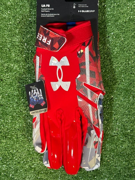 Adult Red/White/Blue Under Armour F8 Limited Edition Freedom Receiver Gloves (New)